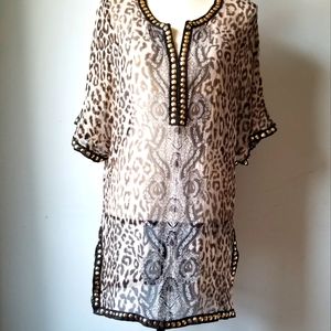 ⚜ Tracy Reese Sheer Animal Print Silk Kaftan ⚜
